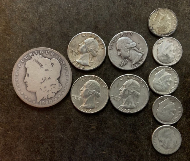 Lotto Di 10 Monete Argento Pre 1965 Washington Quarters 90% Varie Date - Foto 9