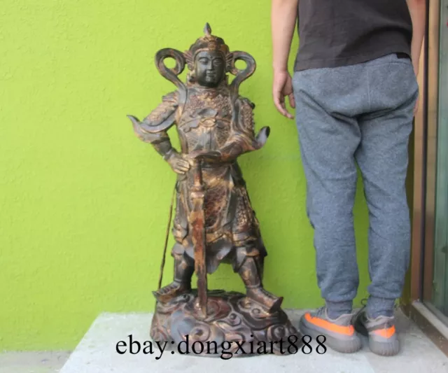 42" Chinese Pure Bronze Guardian of Buddhism Wei Tuo Bodhisattva War God Statue