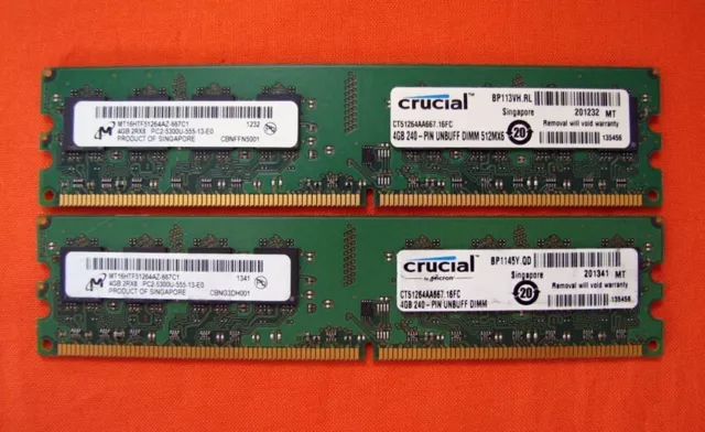 Crucial 8GB 2x 4GB PC2-5300U PC5300 667 Dual Ch Non-ECC Memory DDR2 CT51264AA667