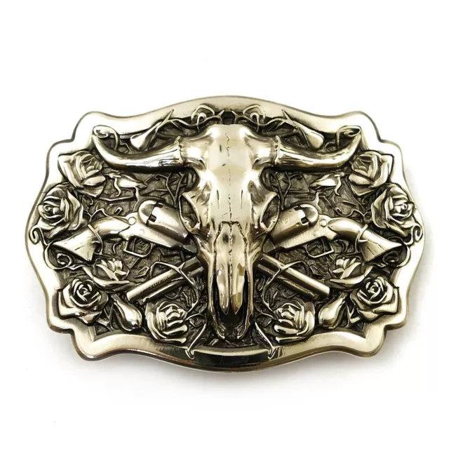 German silver belt buckle American Bison Buffalo Skull, Longhorn Cattle buckle