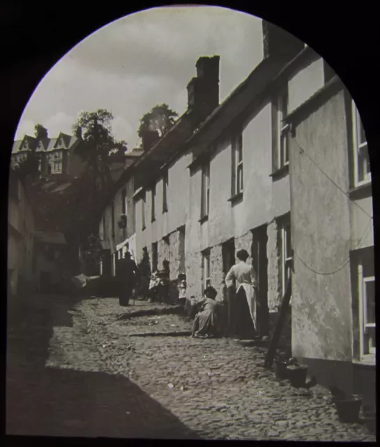 Glass Magic Lantern Slide NEWLYN JENNY LIND COURT C1900 PHOTO CORNWALL