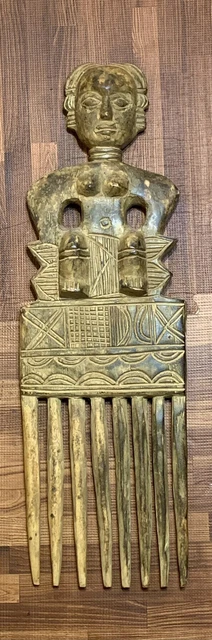 Early 20th Century Ghana Ashanti Carved Wood Woman Prestige Fertility Comb