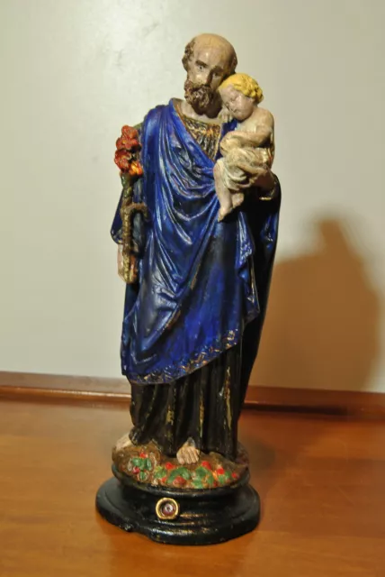 Escultura Estatua Religioso Antigua De Estuco De Saint Joseph Jesús Cristo