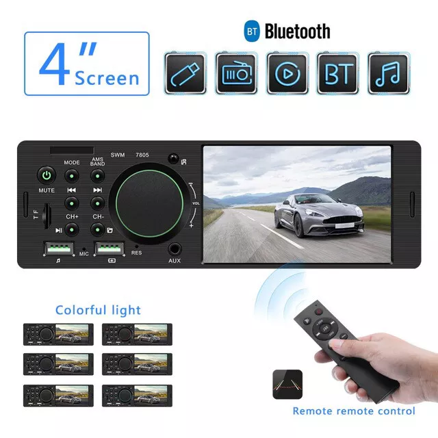 4''1 Din Car Radio USB Handsfree FM TF MP3 MP4 MP5 Player Stereo Audio BT AUX