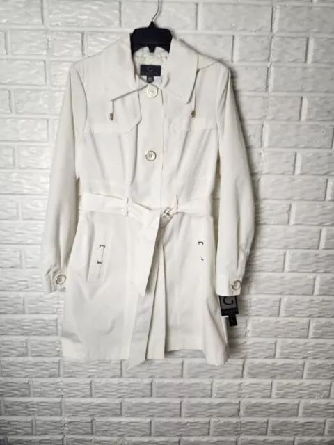 Gallery New York Petite Womens Belted Raincoat Jacket Size Med Petite Ivory NWT