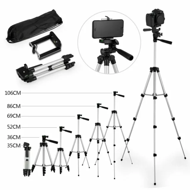 1P Professional Camera Tripod Stand + Phone Holder For Smartphone iPhone Samsung
