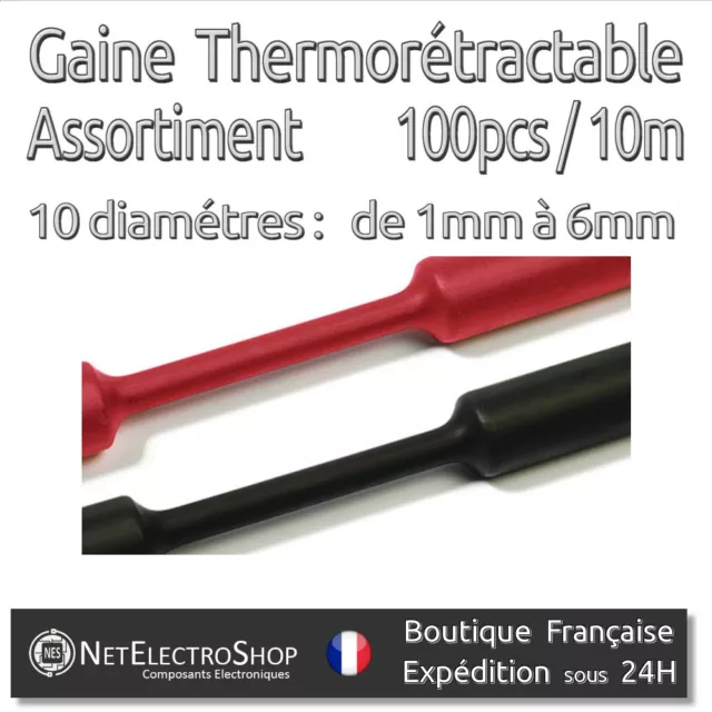 Gaine Thermorétractable 2:1 - Assortiment de 100pcs - 10m - Diam. 1mm à 6mm