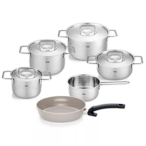 Fissler Pure Collection - Set di pentole in acciaio inox, 6 pezzi, pentole con c