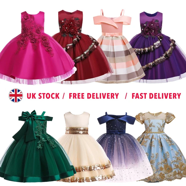 Flower Girls Bridesmaid Dress Kids Baby Party Lace Bow Wedding Dresses Princess-