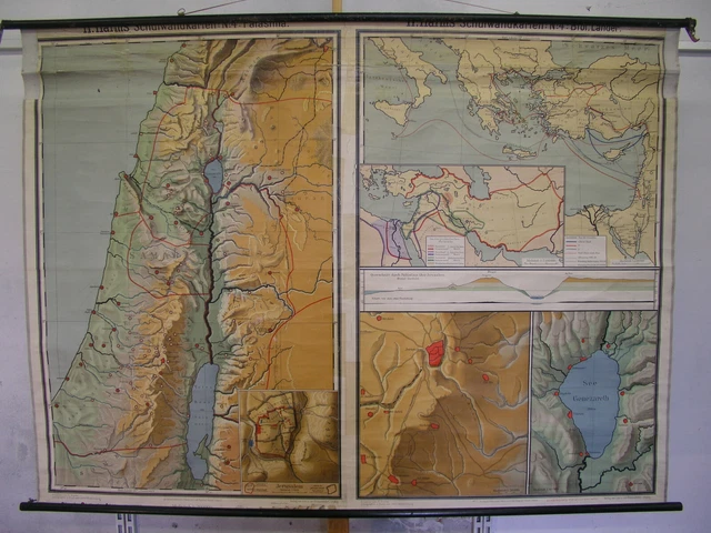 OLD SCHOOL WALL Map Palestine Biblical Countries 202x149cm Vintage~1925 ...