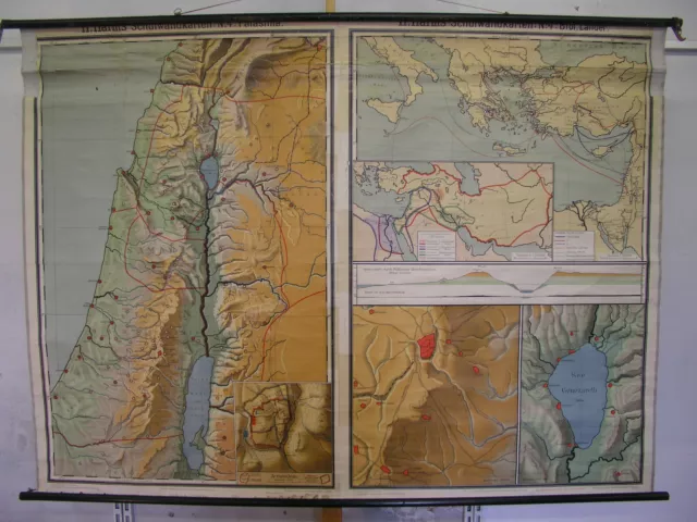 Vieux Schulwandkarte Carte Murale Palestine Biblique Pays 202x149cm Vintage~