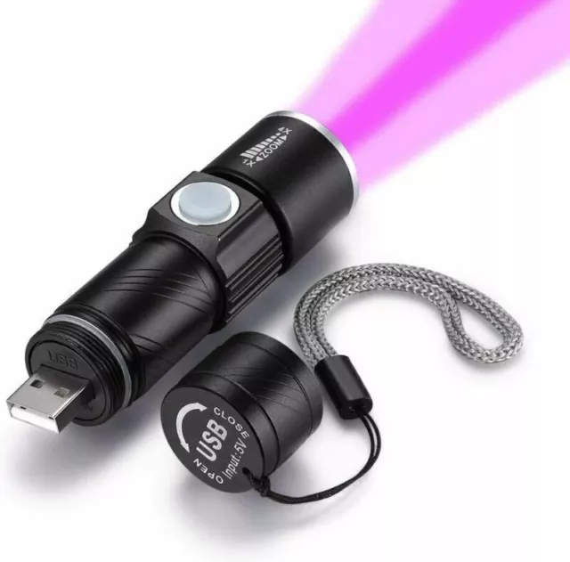 UV Torch Rechargeable 395nm Black Light Flashlight Blacklight with USB