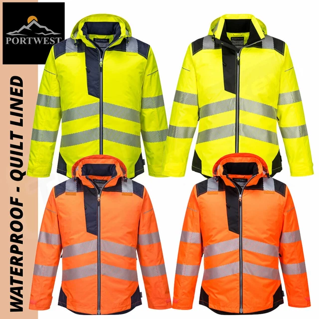 PORTWEST PREMIUM HI Vis Winter Jacket - T400 PW3 Waterproof Quilt Lined ...