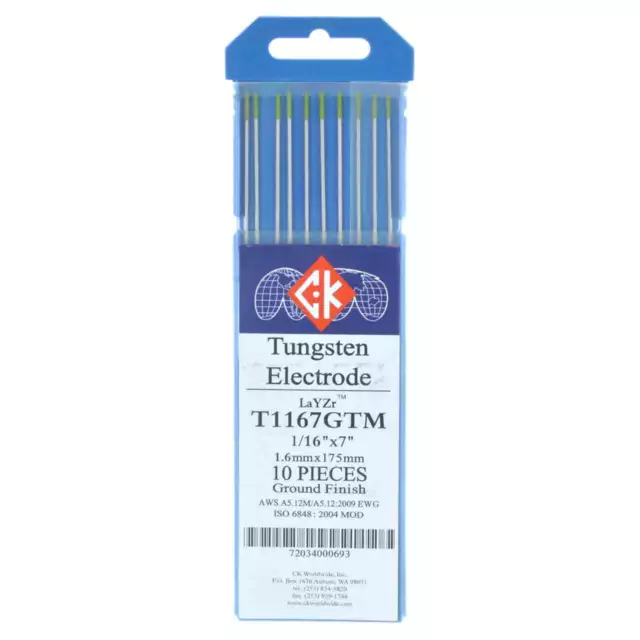 CK T1167GTM LaYZr Tungsten Electrode 1/16" x 7" 10 pack