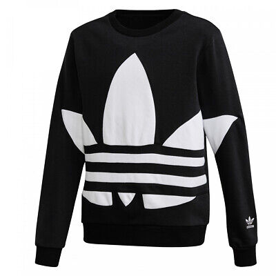 Adidas Originals Big Trefoil Crew Bambini Crew Sweatshirt Ragazzi Nero Bianco 2