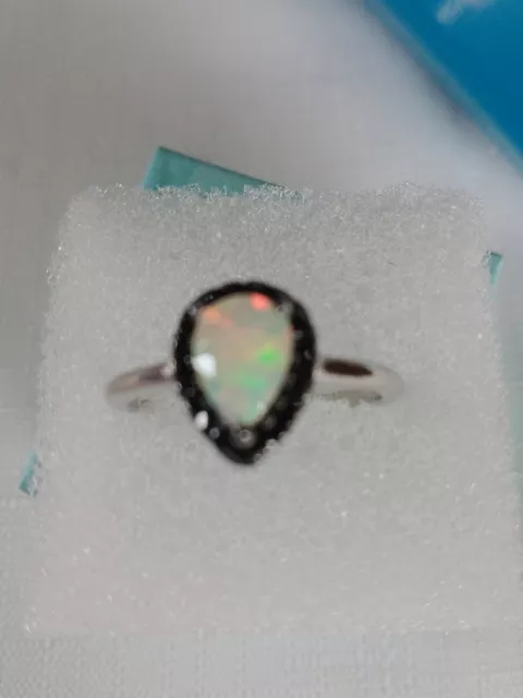 Pear Fire Opal 7x5mm Black Spinel Gemstone 925 Sterling Silver Jewelry Ring Sz 7