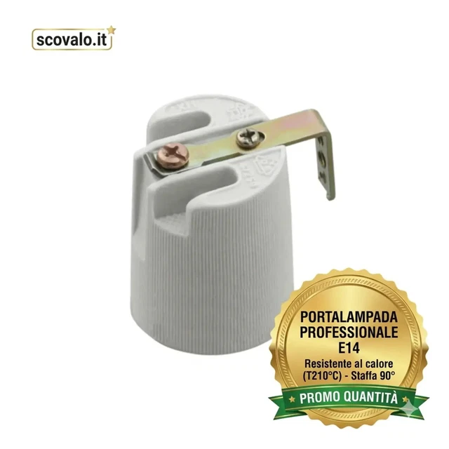 Portalampada Con Catenella In Ottone E Ceramica - Attacco E27, Altezza 7cm, Made In Italy