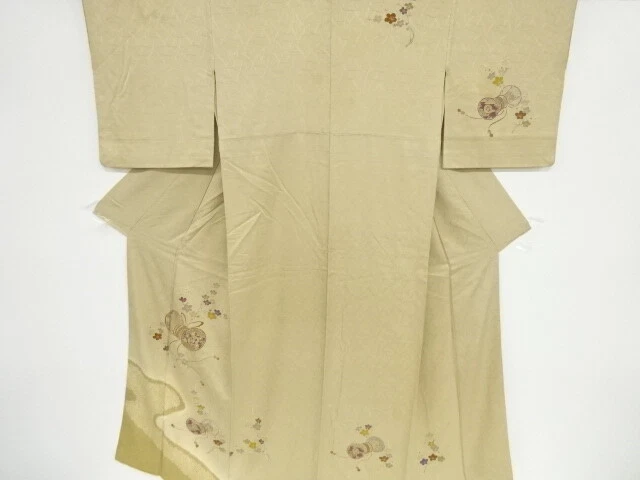45582# Japanese Kimono / Antique Kimono / Embroidery / Drum & Branch Ume