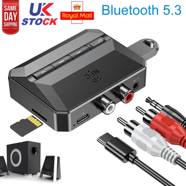 Bluetooth 5.3 Audio Receiver Wireless 3.5mm AUX NFC to 2RCA Jack Stereo Adapter