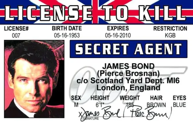 Pierce Brosnan James Bond 007 License To Kill Movie Novelty ID Spy Secret Agent