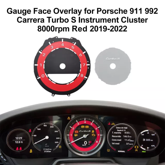 Gauge Face Overlay for Porsche 911 992 Carrera Instrument Turbo S 8000rpm 19-22