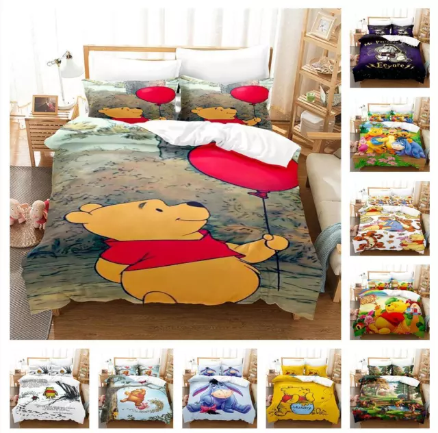 Winnie Pooh Bedding Set 2Pcs 3Pcs Quilt Duvet Cover Single Double King Size UK -