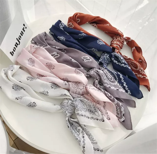 Women Retro Boho Silky feel Satin Paisley Bandana Hair Band Headband Wrap Scarf