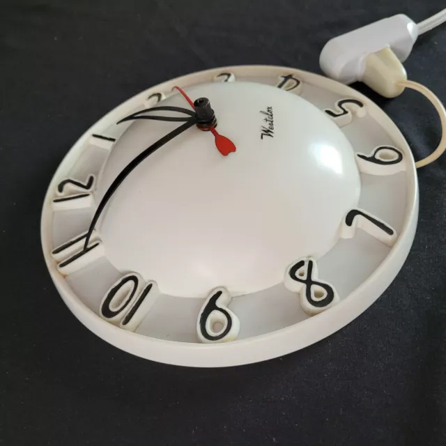 Vintage Westclox MCM White Round Atomic Kitchen Kitschy Wall Clock S8-B See Vid! 3