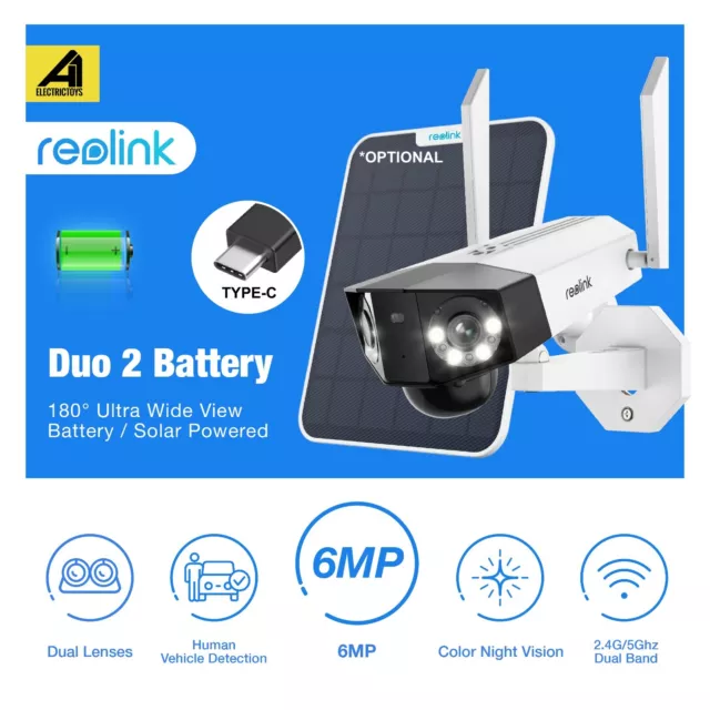 Reolink Duo 2 Battery DualLens 180° WideView 6MP Wifi Outdoor Security IP Camera