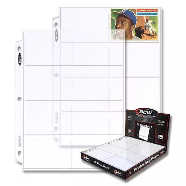 1 Box of 100 BCW 8 Pocket Pages Card Storage Sheets Holders