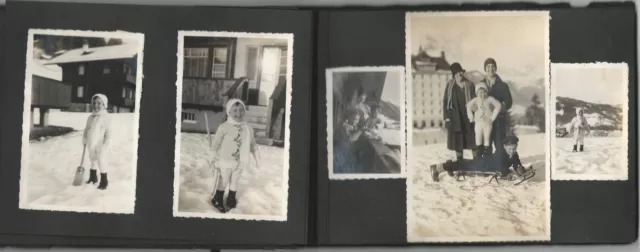 1929 Family Photo Snapshot Album Switzerland Summer Winter Snow Mountains Chalet