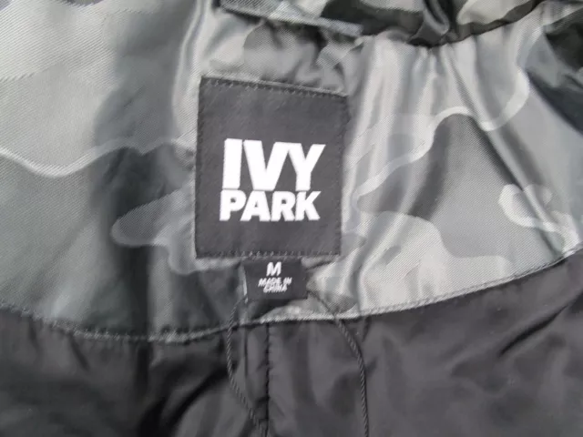 Ivy Park Jacket Womens Medium Gray Camo Jacquard Hooded Luxe Parka Gorpcore 3