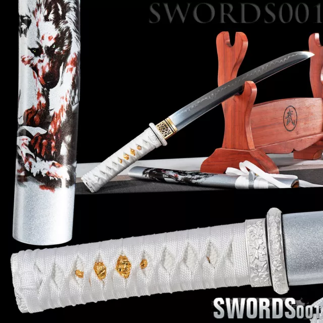 self defense Japanese Samurai Sword Tanto clay tempered T10 Steel ALPHA WOLF