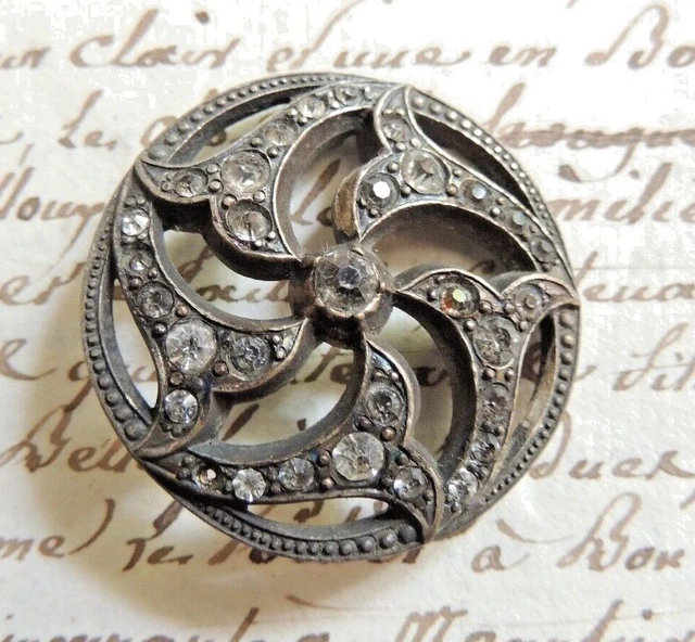 Grand bouton ancien en métal avec strass collection 1900 French button