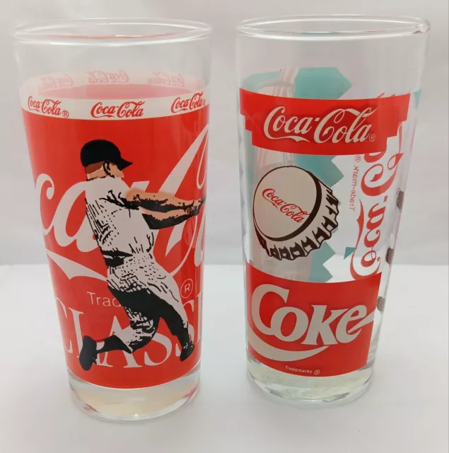Set of 2 Vintage Coca Cola Glasses Baseball Original Coke Vintage ~6"