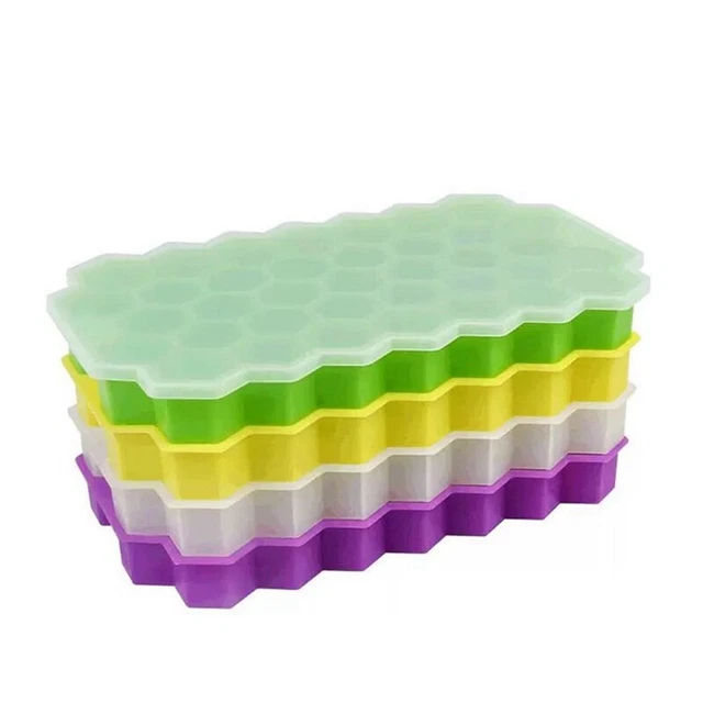Vassoio Ice Cube, confezione da 4 vassoi ghiaccio in silicone con coperchi, ghiaccio flessibile impilabile L9L2