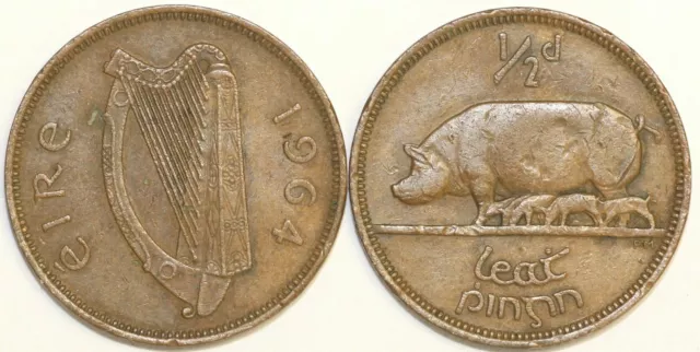 1928 to 1967 Irish Bronze Half Penny 1/2d Your Choice of Date / Year 2