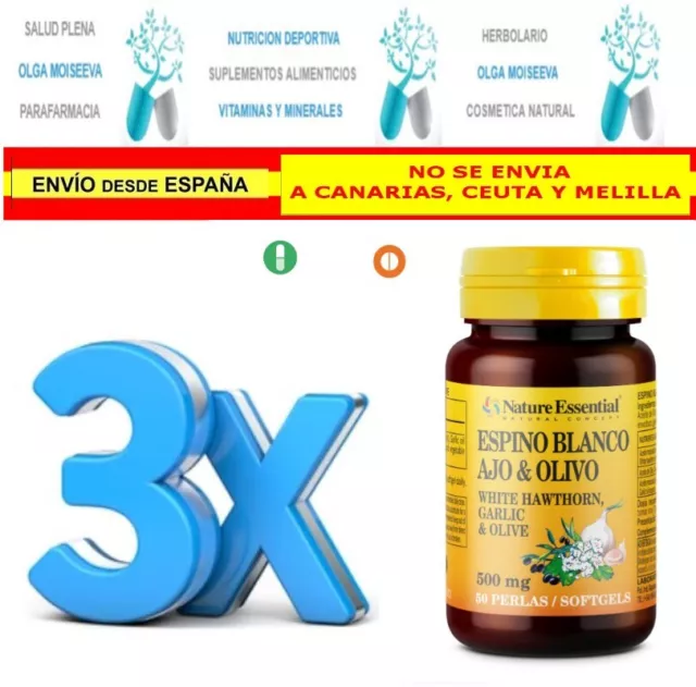 LOTE 3 X ESPINO BLANCO AJO OLIVO  500 MG 50 PERLAS. Envío: Rápido y gratis.