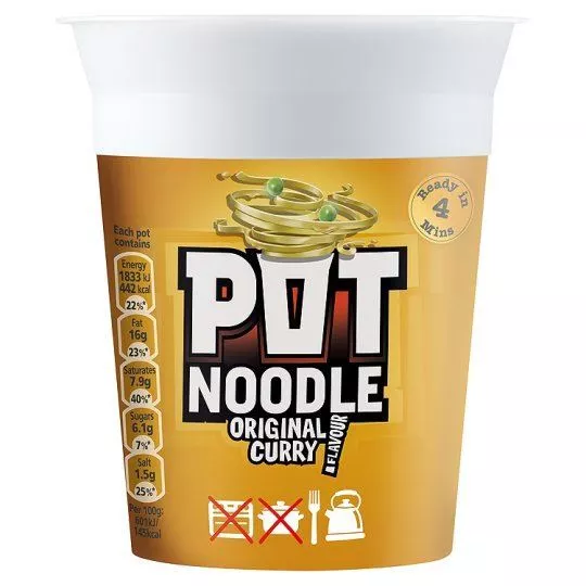 Pot Noodle - Nouilles instantanées - goût curry - lot de 4 boîtes de 90 g