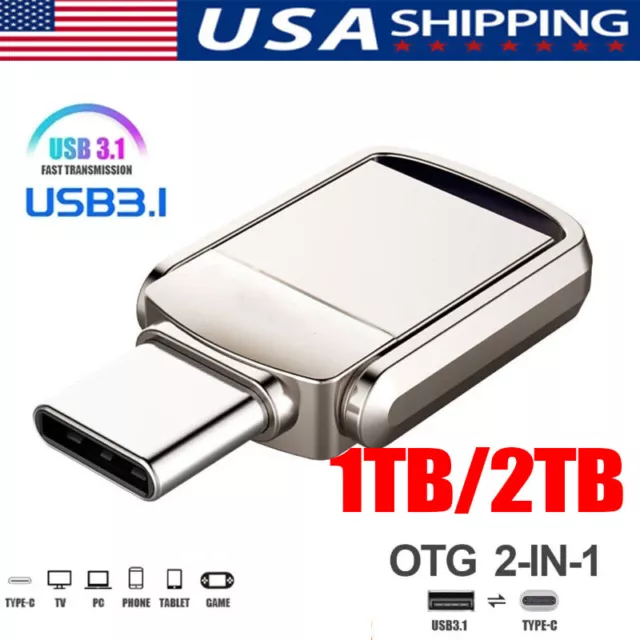 1TB 2TB Type C USB 3.0 Flash Drive Thumb Drive Memory Stick for PC Laptop New