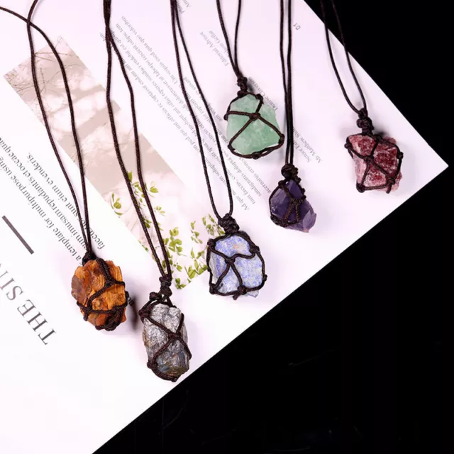 Raw Natural Labradorite Fluorite Quartz Crystal Pendant Chakra Healing Necklace