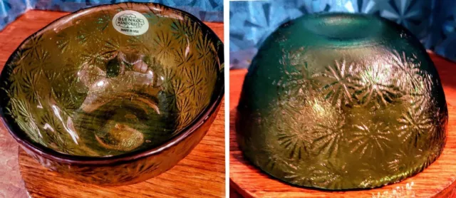 Vintage Blenko #6921S "Starburst" Small Glass Bowl/Emerald/6" 3