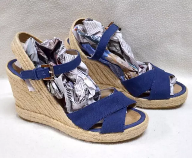 Witchery Blue & Beige Strapy Wedge Espadrille Leather Lined Sandals Size 39