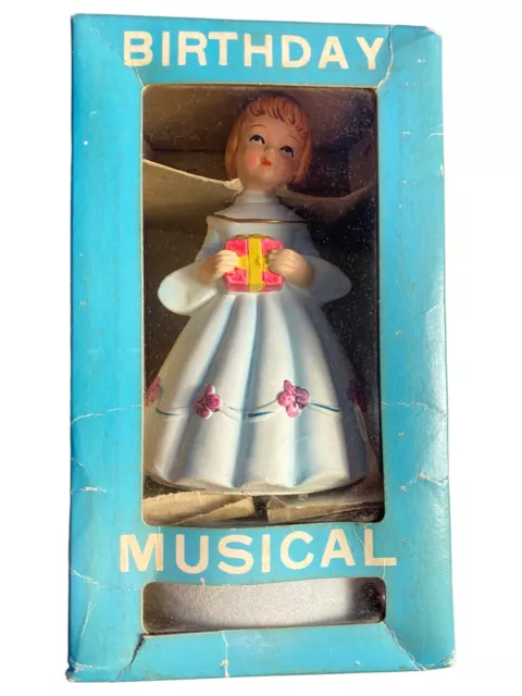 Vtg BERMAN & ANDERSON INC Music Box Ceramic Rotating Girl Happy Birthday In Box