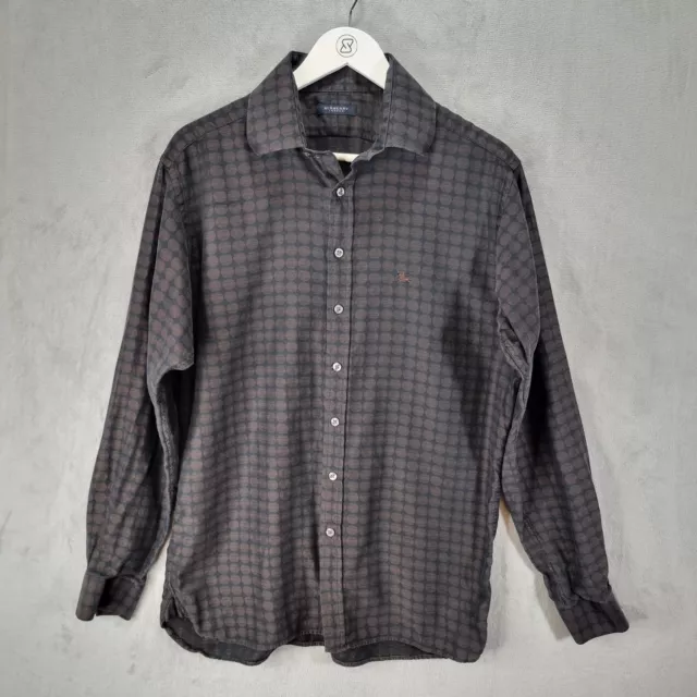 Burberry Shirt Mens Large Black Brown Polka Dot 100% Cotton Button Up Made UK