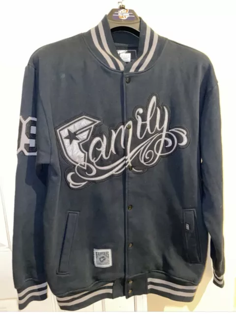 Famous Stars & Straps Family Mens Black Varsity Snap Button Jacket Size Large