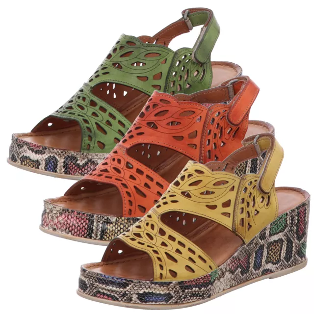 Gemini Femmes Sandales en Cuir Sandales Talon Compensé 032647-73