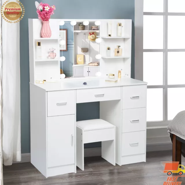 Vanity Set Makeup Dressing Table with 10 LED Lights and Mirror Cabinet And stool