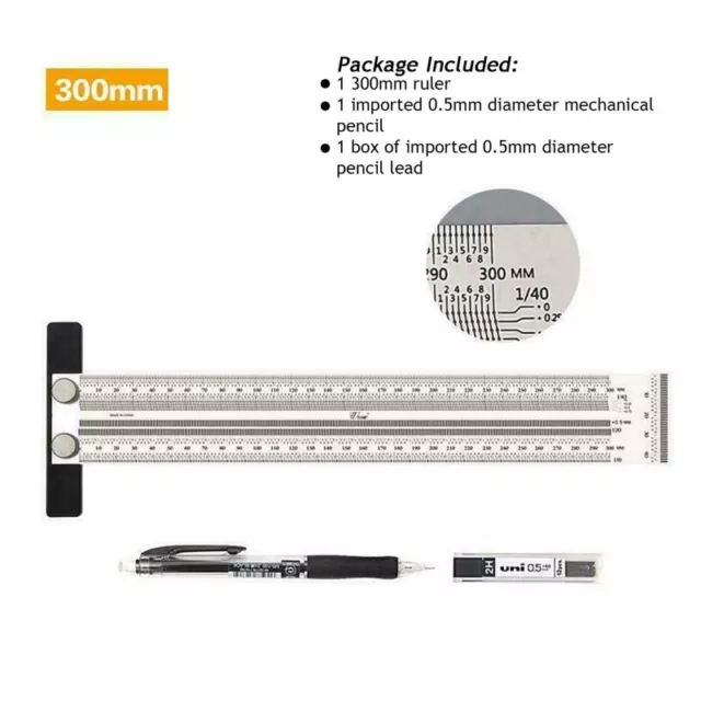 Streichmaß Anschlaglineal Anreißlineal T-Typ Lochlineal 0-300mm Edelstahl