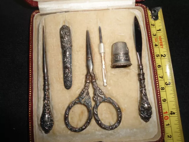 Nähset Nähetui ca 1880 Historismus Metall  Sewing Case  Tools